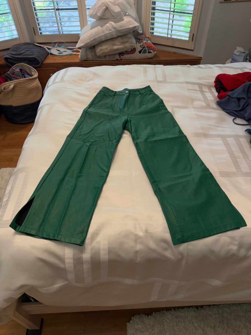 Green Wide-Leg Vegan Leather Pants
